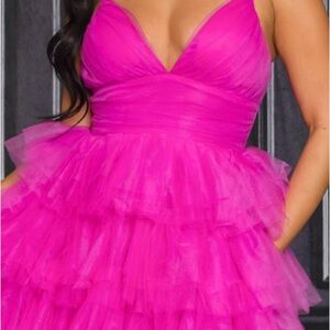 Pink Layered Tulle Dress w/front slit
